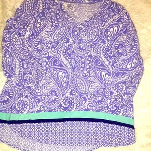 NWOT Free People Purple and White Vneck BOHEMIAN Shirt With Quarter Length Arms